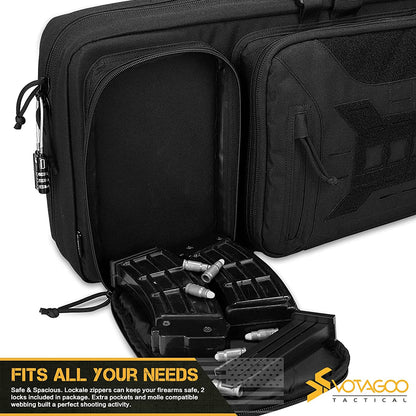 VOTAGOO Double Rifle Case Gun Bag, Safely Long-Barrel Firearm Transportation Cases  Locks, All-Weather Soft Tactical Range Bag For Shotgun Spacious Heavy Duty
