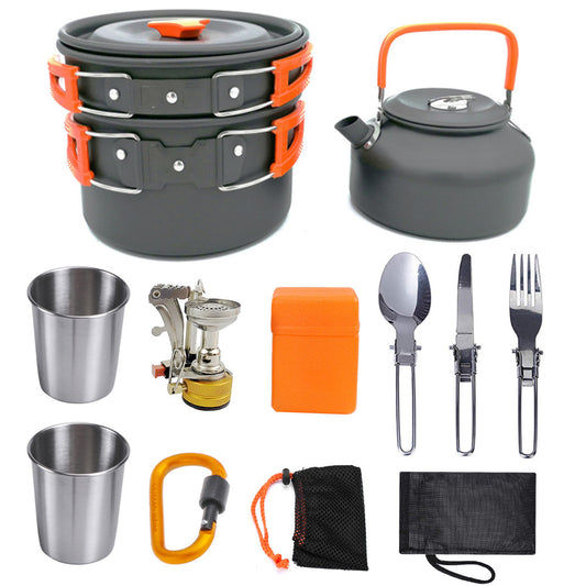 Portable camping cooker stove set