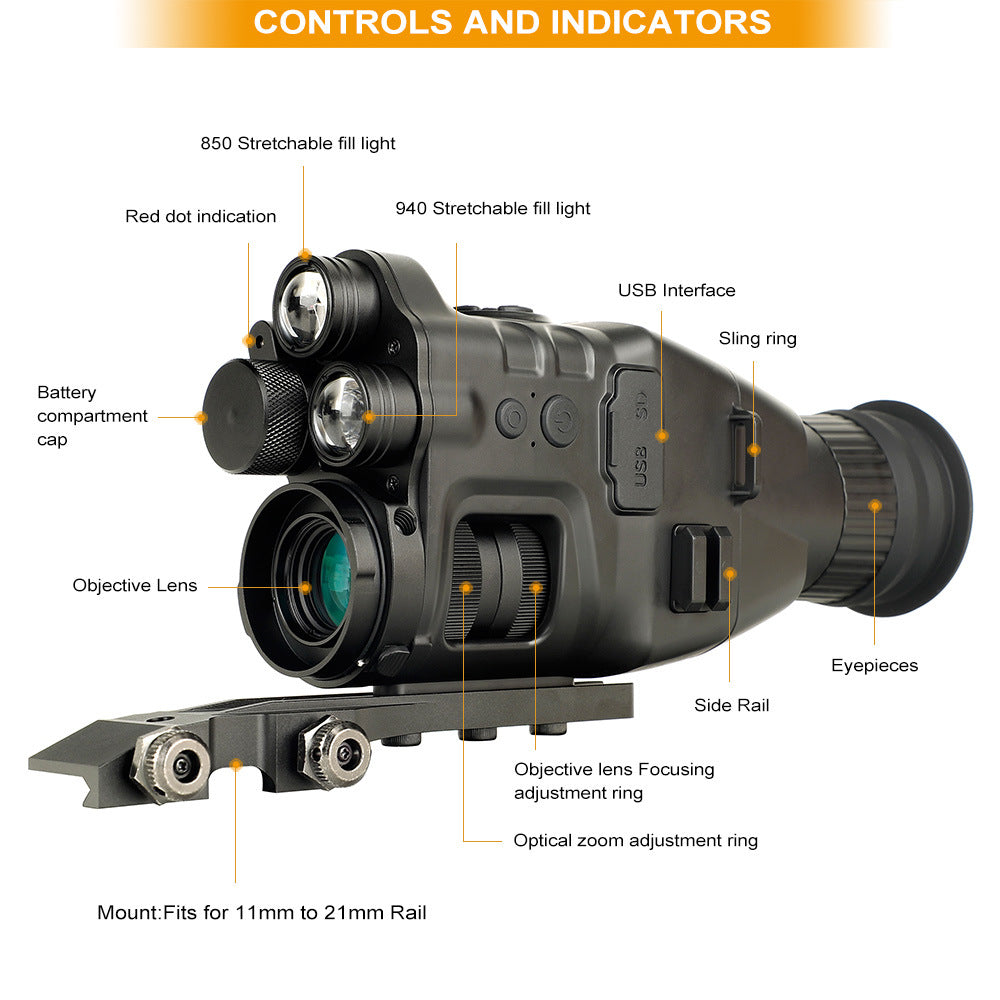 HD Photography Digital Night Vision Instrument With Zoom & Rail Mount