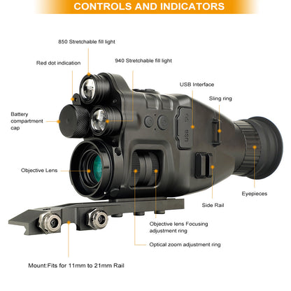 HD Photography Digital Night Vision Instrument With Zoom & Rail Mount