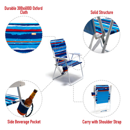 Tall Folding Beach Chair Lightweight, Portable High Sand Chair For Adults Heavy Duty 300 LBS With Cup Holders, Foldable Camping Lawn Chairs For Camping, Outdooring, Traveling, Picnic Concert,Sports