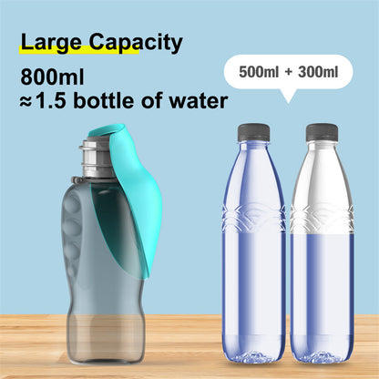 800ml Dogs Water Bottle - Portable High Capacity Leakproof Pet Foldable Drinking Bowl