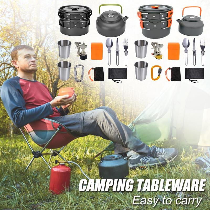 Portable camping cooker stove set