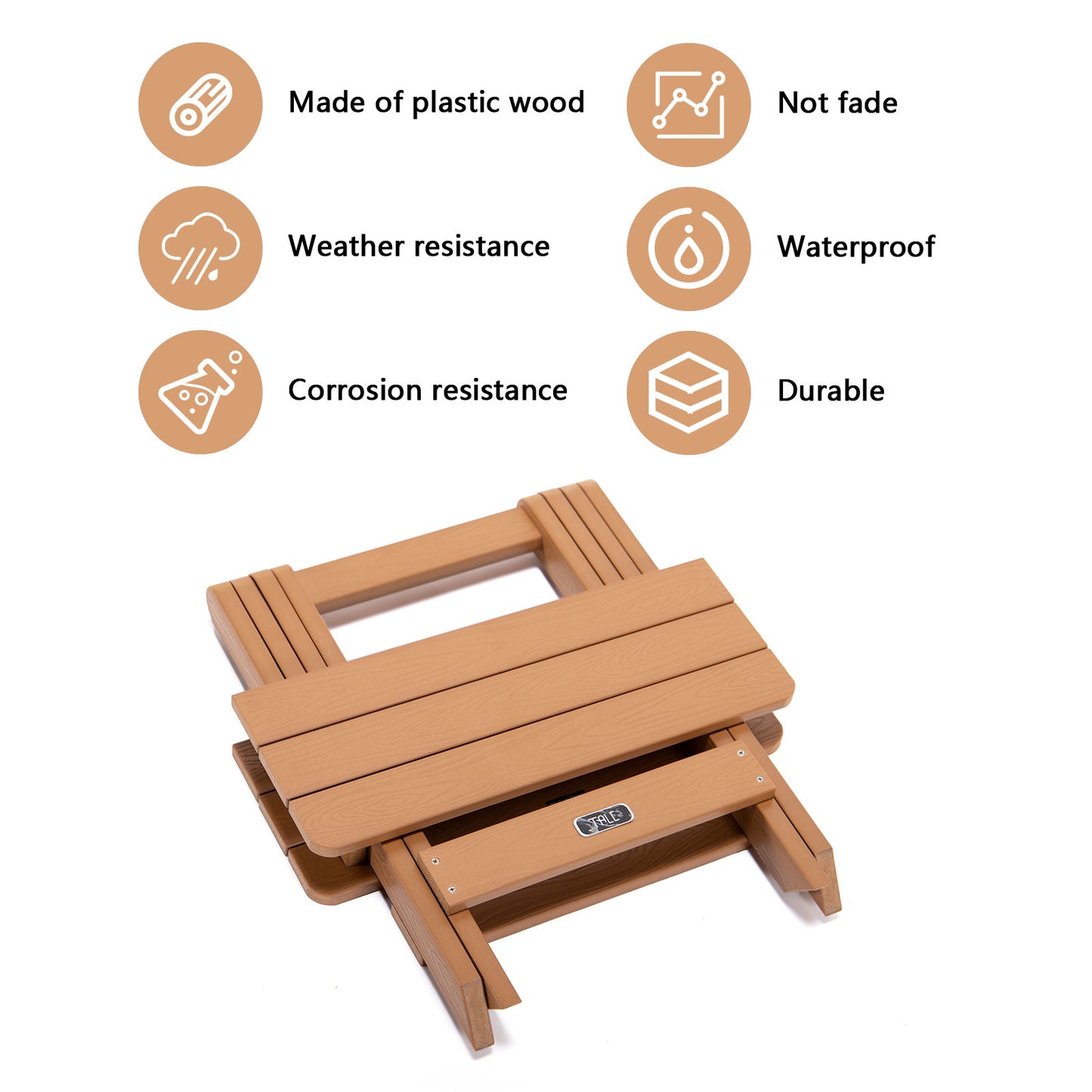 TALE Adirondack Portable Folding Side Table Square All-Weather And Fade-Resistant Plastic Wood Table Perfect For Outdoor Garden, Beach, Camping, Picnics