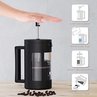 French Press Coffee Maker, Camping Plastic Glass French Coffee Press, Medium Size Tea And Frothed Milk Press,100 Percent BPA, Rust-Free And Dishwasher Safe,12 Oz & 21 Oz