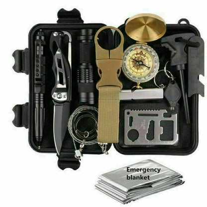 14-In-1 Outdoor Emergency Survival Kit - Camping Hiking Tactical Gear Case Set Box