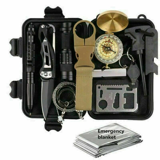 14-In-1 Outdoor Emergency Survival Kit - Camping Hiking Tactical Gear Case Set Box