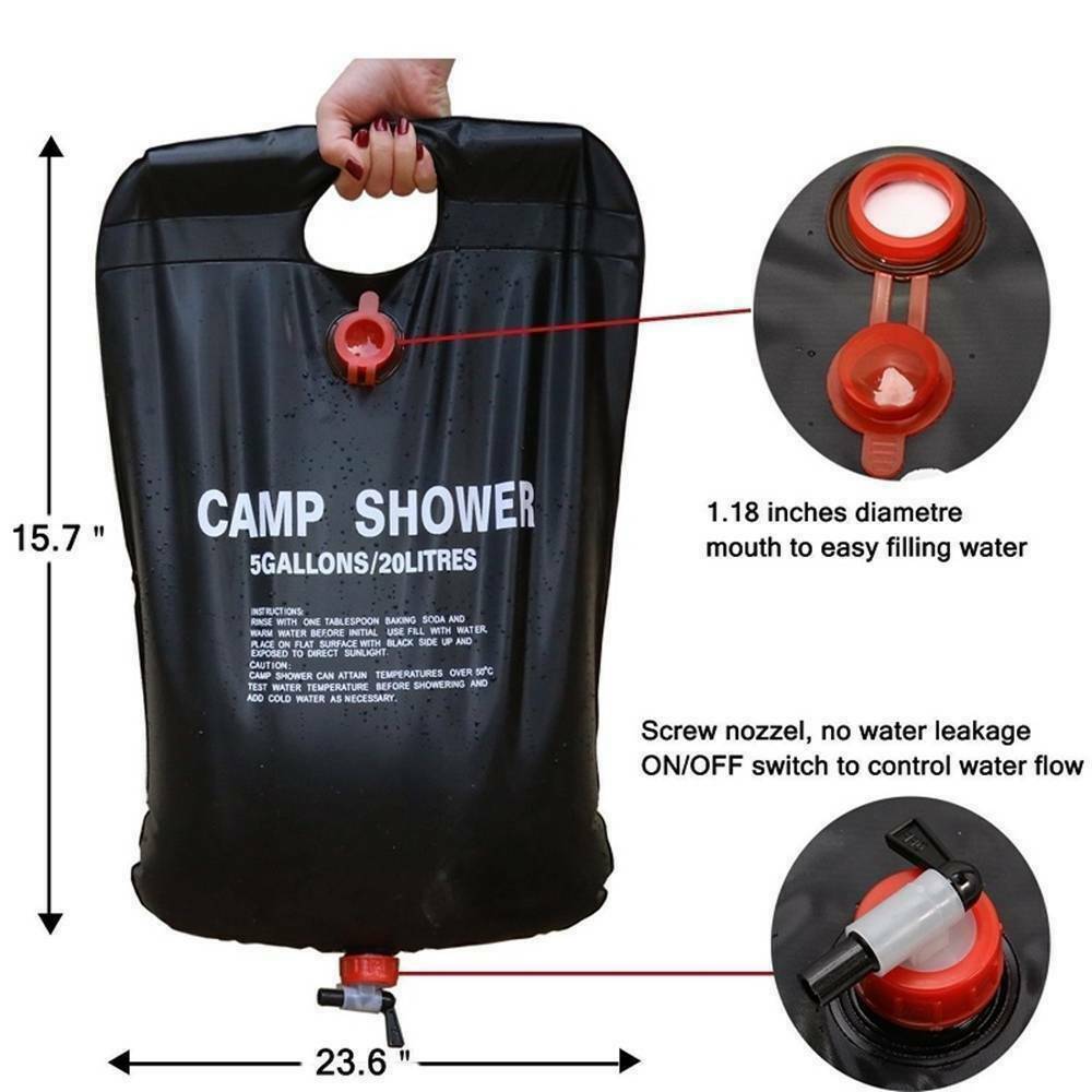 5 Gallon / 20L Camping Shower Portable Compact Solar Sun Heating Bath Bag Outdoor Travel