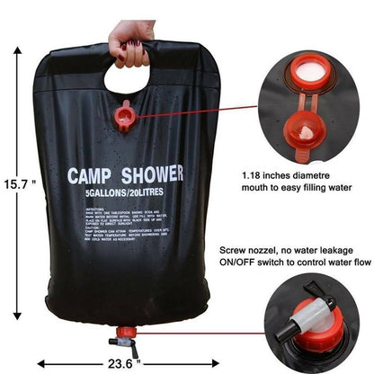 5 Gallon / 20L Camping Shower Portable Compact Solar Sun Heating Bath Bag Outdoor Travel