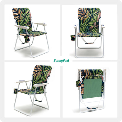Tall Folding Beach Chair Lightweight, Portable High Sand Chair For Adults Heavy Duty 300 LBS With Cup Holders, Foldable Camping Lawn Chairs For Camping, Outdooring, Traveling, Picnic Concert,Sports