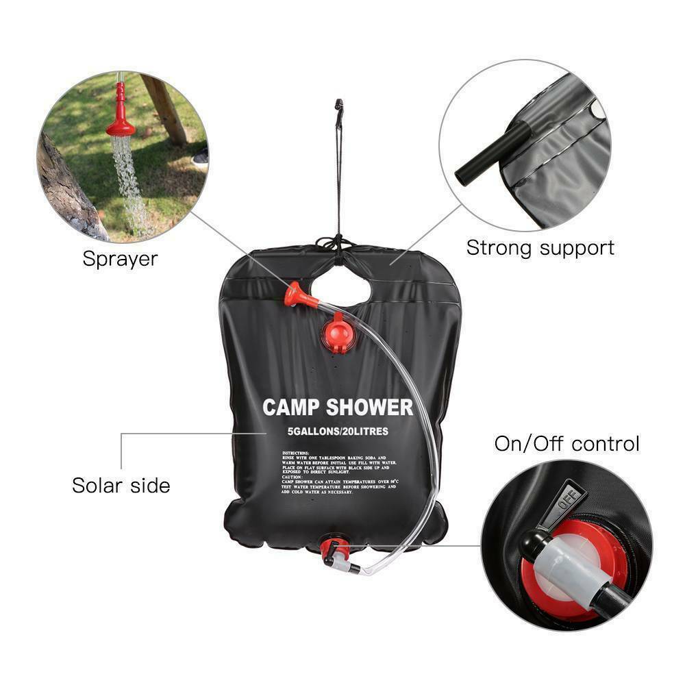 5 Gallon / 20L Camping Shower Portable Compact Solar Sun Heating Bath Bag Outdoor Travel