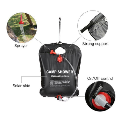 5 Gallon / 20L Camping Shower Portable Compact Solar Sun Heating Bath Bag Outdoor Travel