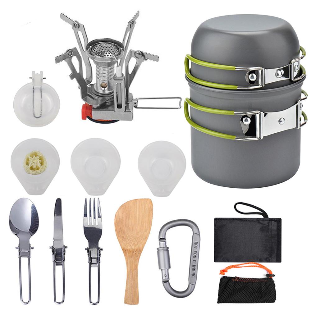 Portable camping cooker stove set